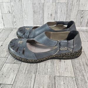 RIEKER Daisy Women's 8 Blue Leather Slip On Shoes Anti-Stress Comfort Quirky